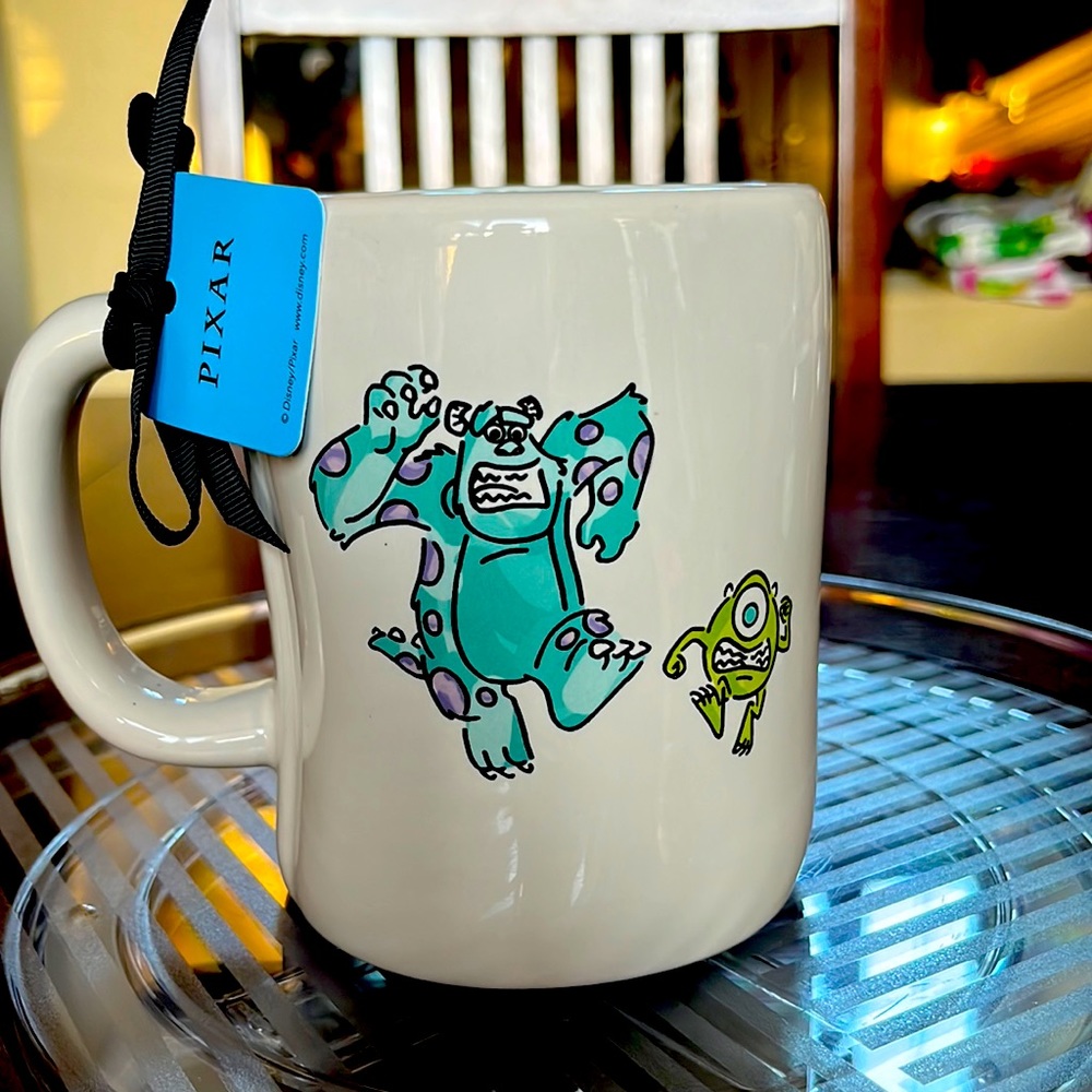Rae Dunn, collaboration with Pixar/Disney monster crew mug with Scully and Mike.